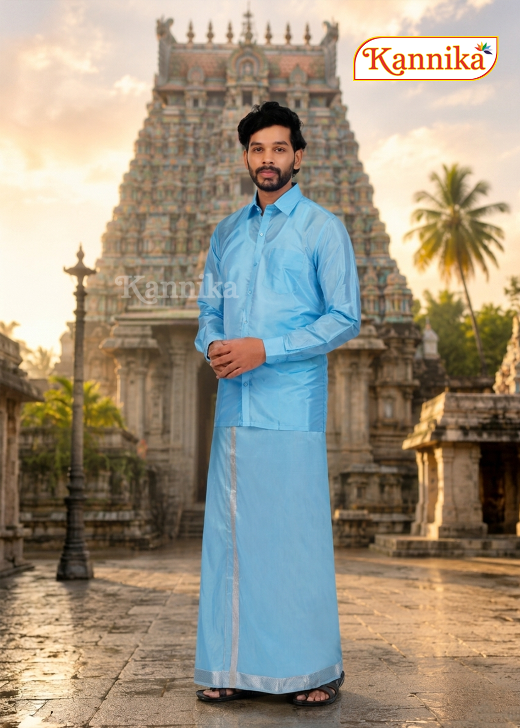 Mappillai Dhoti Suit Sets For Wedding Art blue
