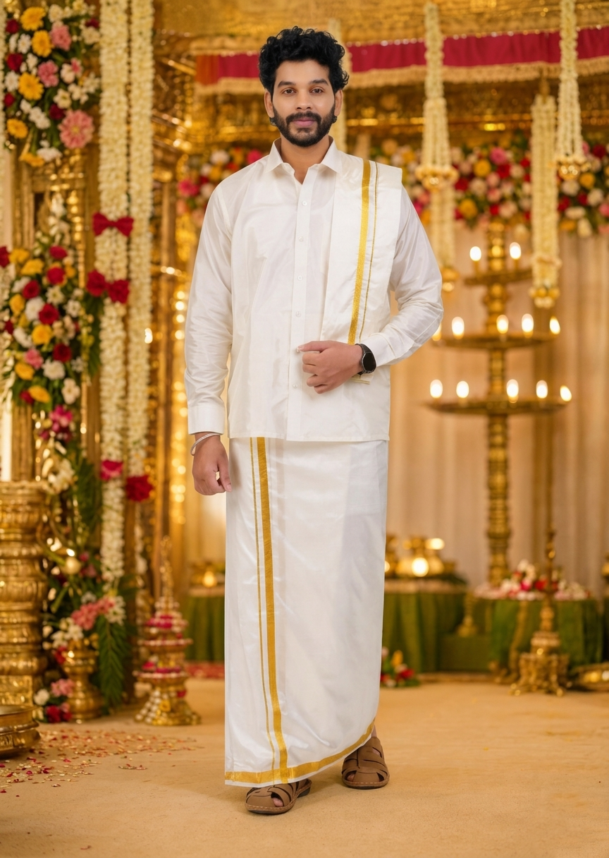 Ottiko Kattiko Dhoti | 1.5 Inch Jari Dhoti | Velcro Silk Mix Dhoti