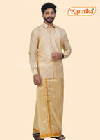 Mappillai Dhoti Suit Sets For Wedding Art Silk Yellow