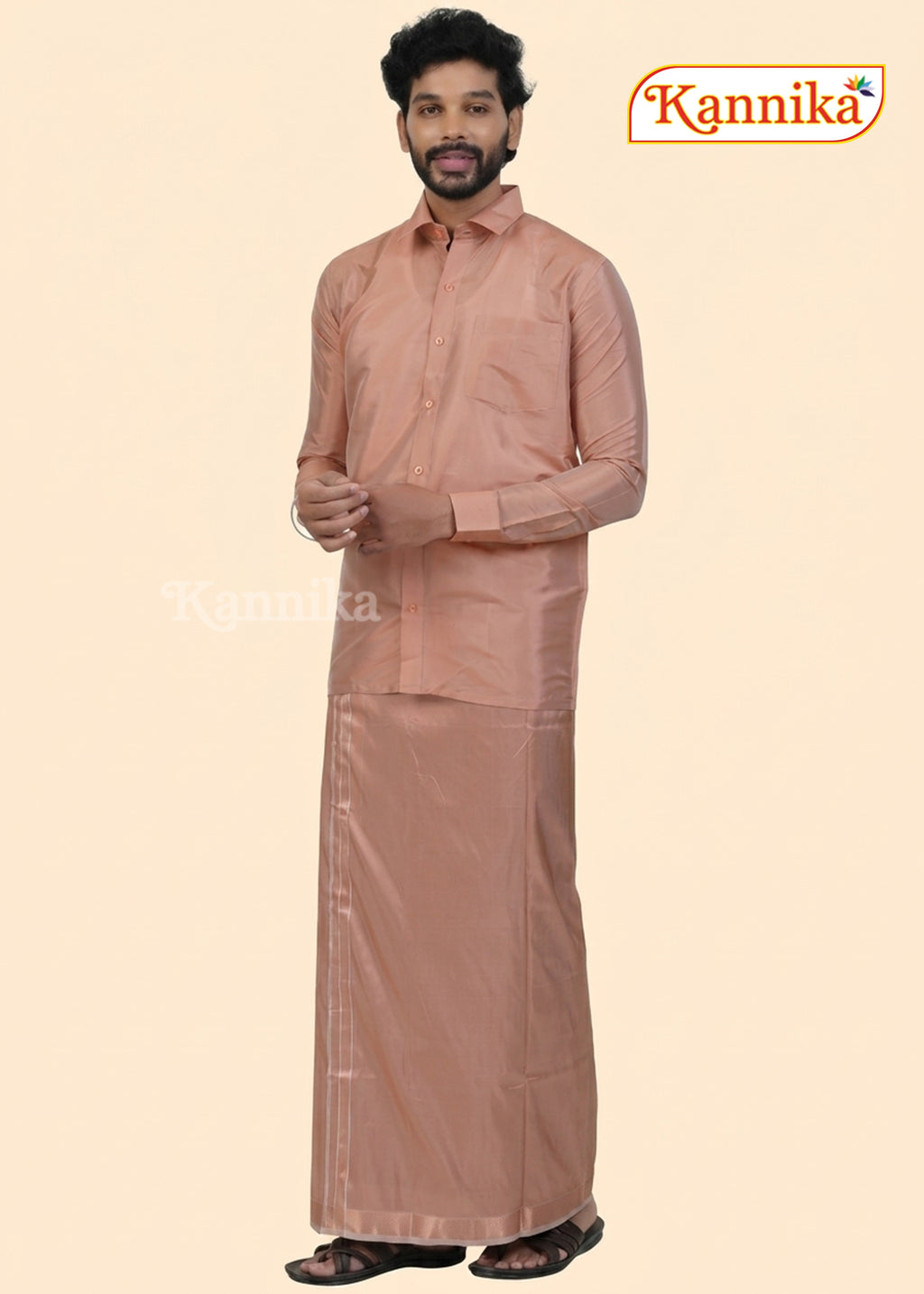 Mappillai Dhoti Suit Sets For Wedding Art Silk coper copper