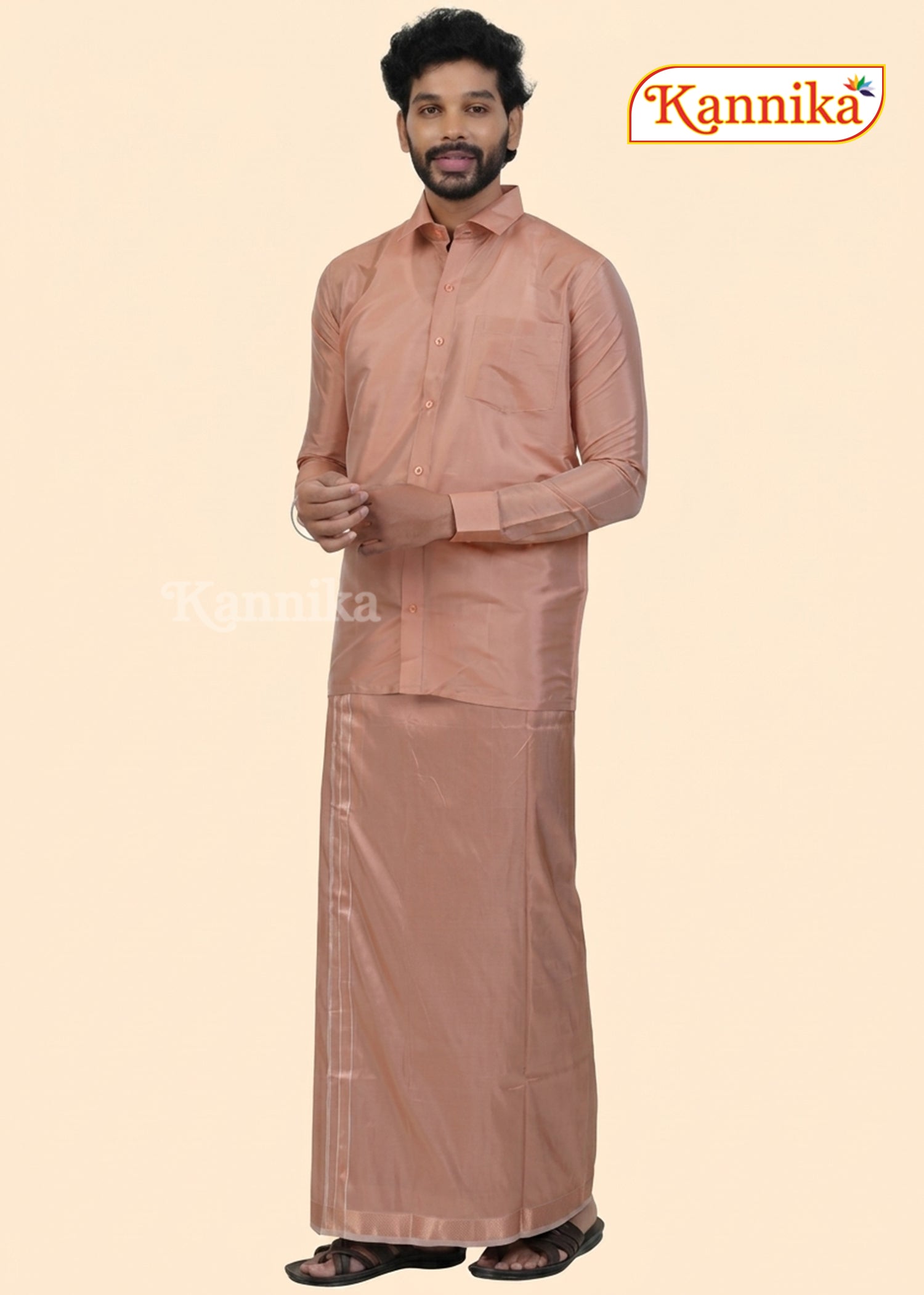 Mappillai Dhoti Suit Sets For Wedding Art Silk coper copper