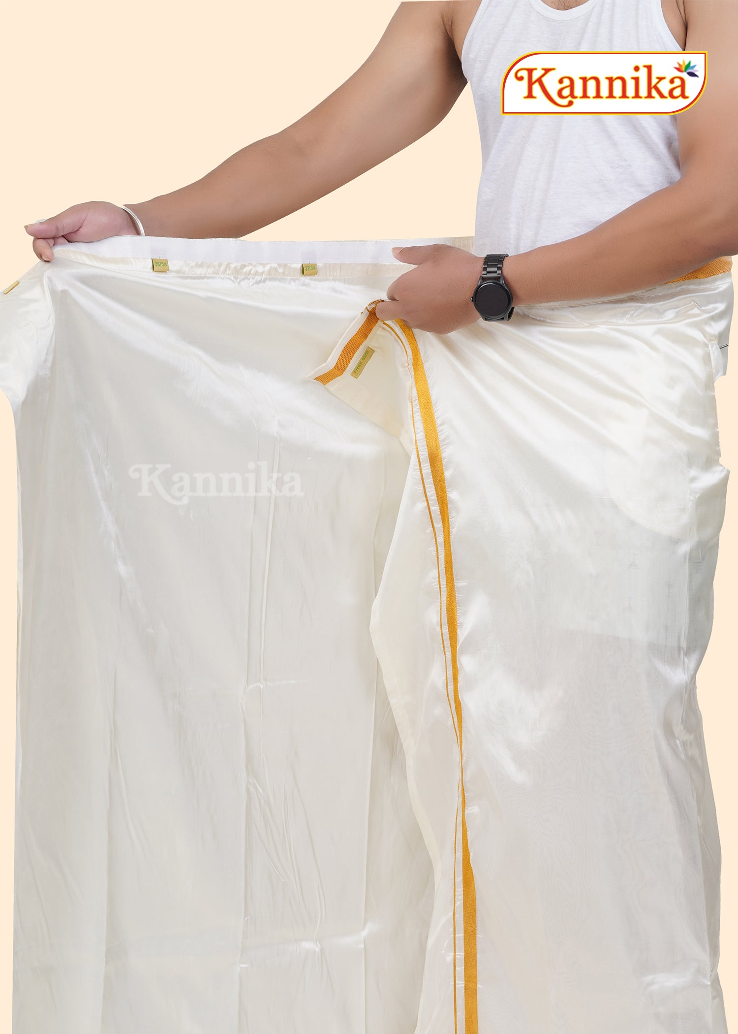 Ottiko Kattiko Dhoti | 1.5 Inch Jari Dhoti | Velcro Silk Mix Dhoti