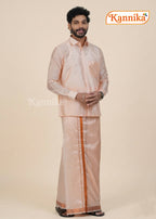 Mappillai Dhoti Suit Sets For Wedding Art Silk Orange
