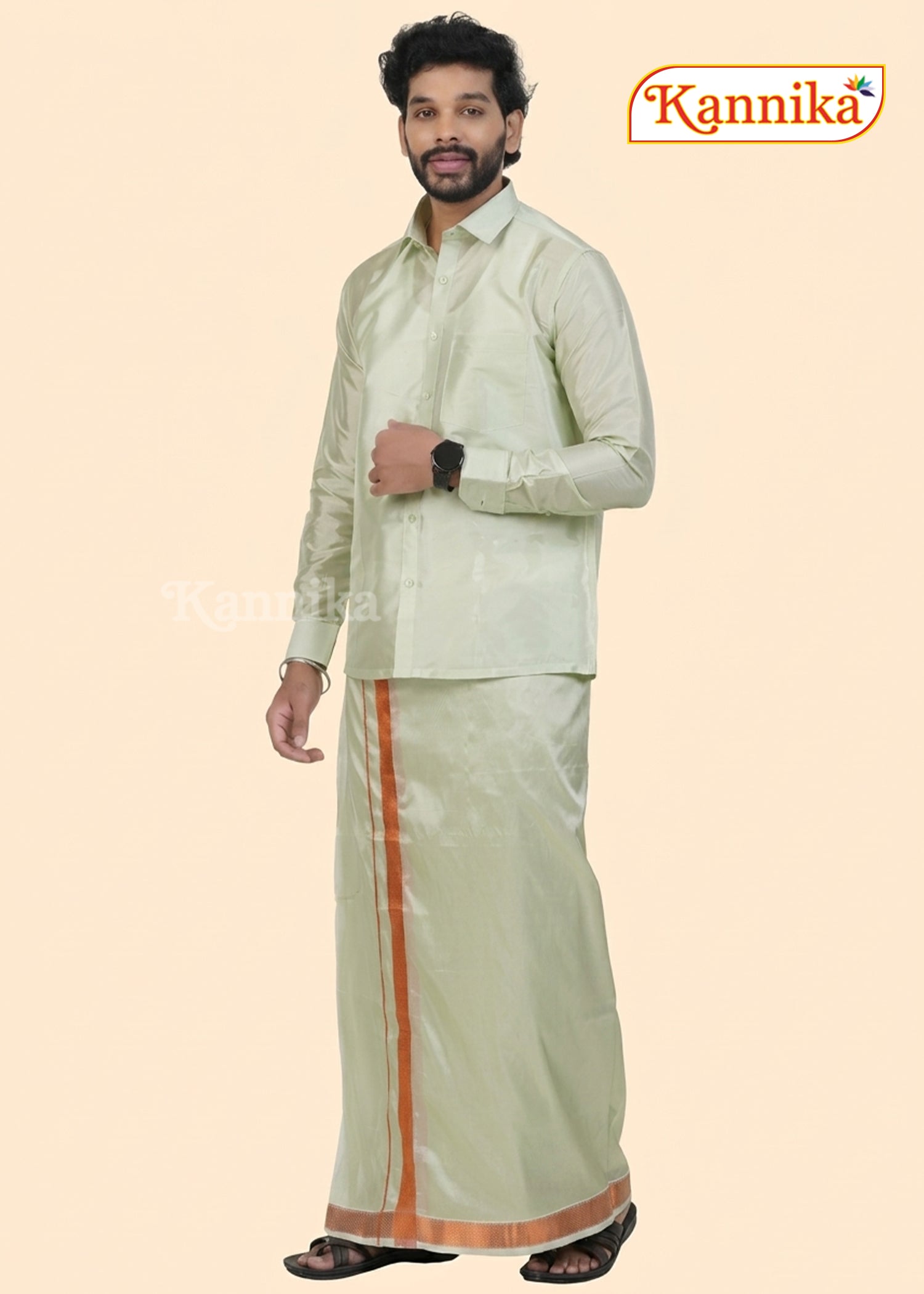 Mappillai Dhoti Suit Sets For Wedding Art Silk light Green