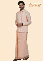 Mappillai Dhoti Suit Sets For Wedding Art Silk Orange