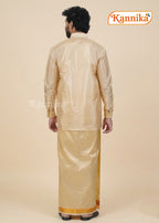 Mappillai Dhoti Suit Sets For Wedding Art Silk Yellow