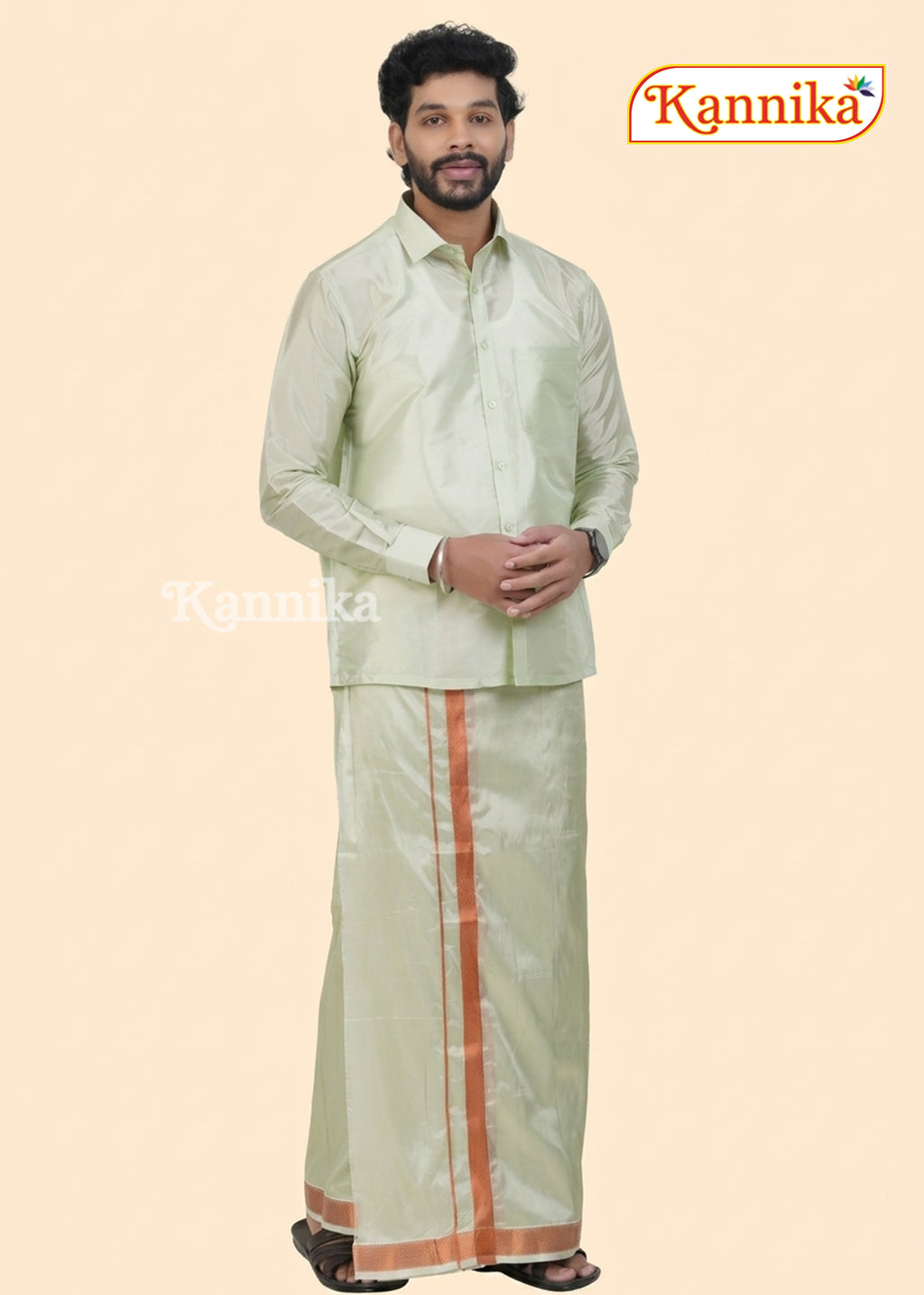 Mappillai Dhoti Suit Sets For Wedding Art Silk light Green