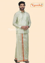Mappillai Dhoti Suit Sets For Wedding Art Silk light Green