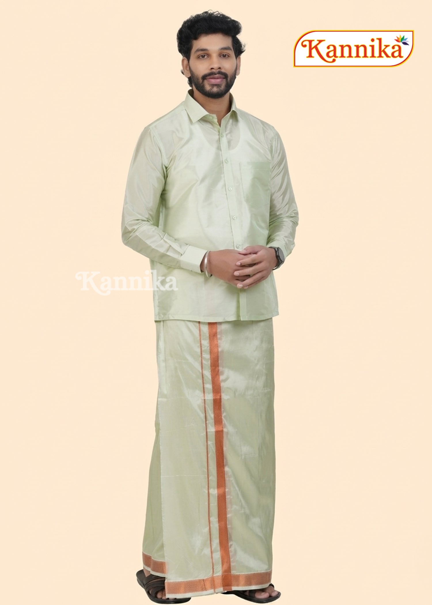Mappillai Dhoti Suit Sets For Wedding Art Silk light Green