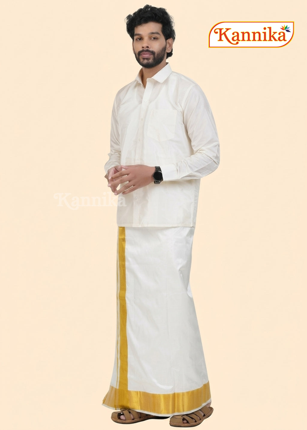 Ottiko Kattiko Dhoti | 4 Inch Jari Dhoti | Velcro Silk Mix Dhoti