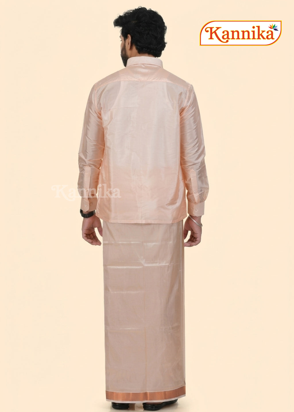 Mappillai Dhoti Suit Sets For Wedding Art Silk Orange