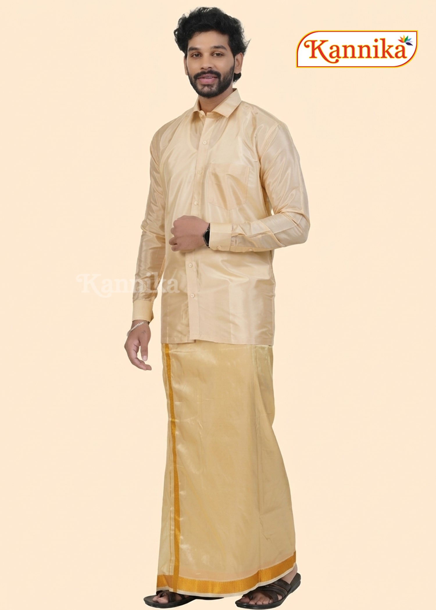 Mappillai Dhoti Suit Sets For Wedding Art Silk Yellow