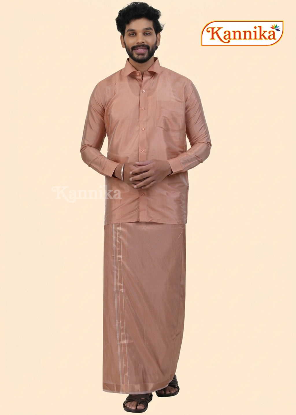 Mappillai Dhoti Suit Sets For Wedding Art Silk coper copper