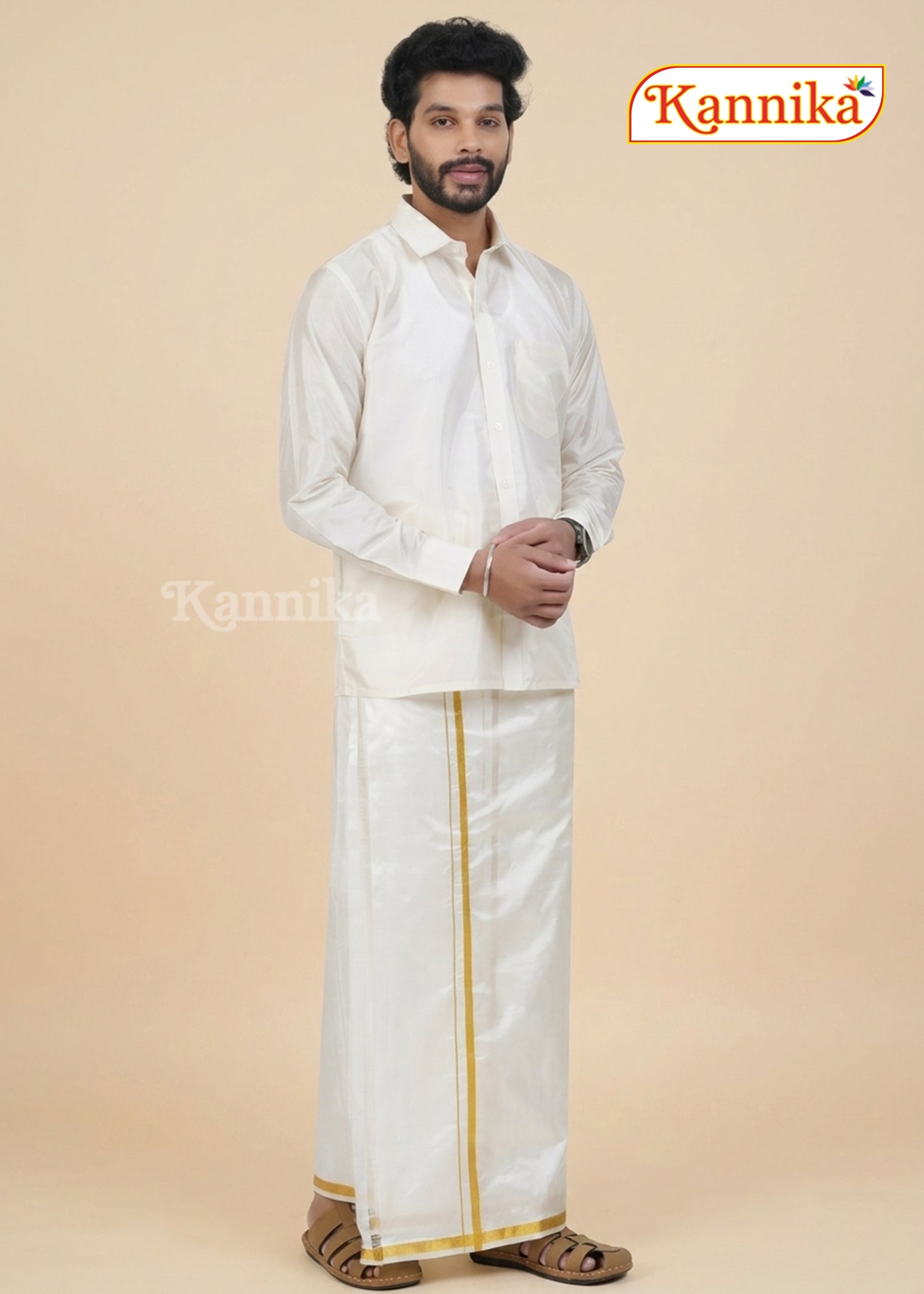 Ottiko Kattiko Dhoti | 1 Inch Jari Dhoti | Velcro Silk Mix Dhoti