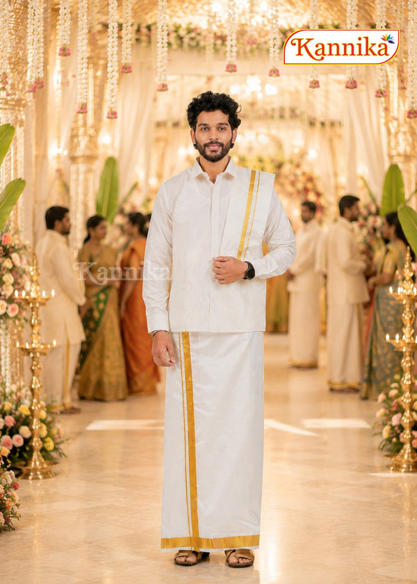 Ottiko Kattiko Dhoti | 2 Inch Jari Dhoti | Velcro Silk Mix Dhoti